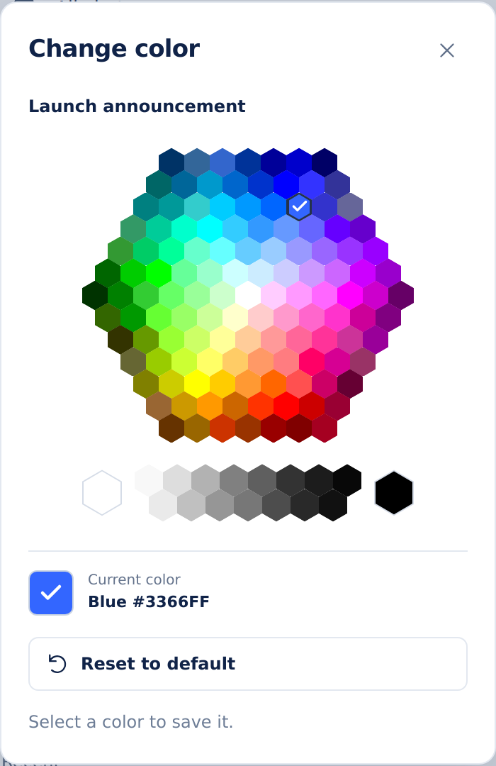 Threadwell Change color dialog with spectrum and grayscale swatches